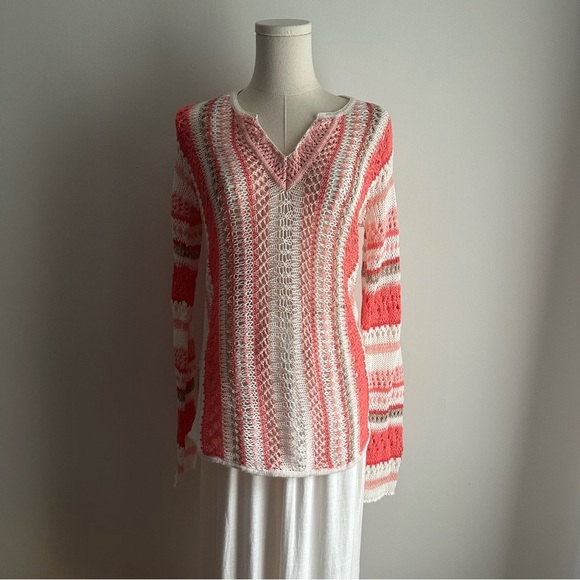 Linen/Cotton Tommy Bahama Crochet Long Sleeve Costal Beach Shirt Coral Sz S - Picture 9 of 11